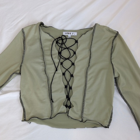 Love J Women's Lace Up Crop Top Beige Size Medium Grunge Goth‎ - Picture 2 of 7